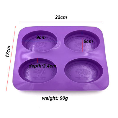 Couleur pourpre de forme ovale durable de moule de savon de silicone de cavité réutilisable de 4 cavités