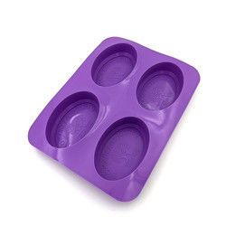 Couleur pourpre de forme ovale durable de moule de savon de silicone de cavité réutilisable de 4 cavités